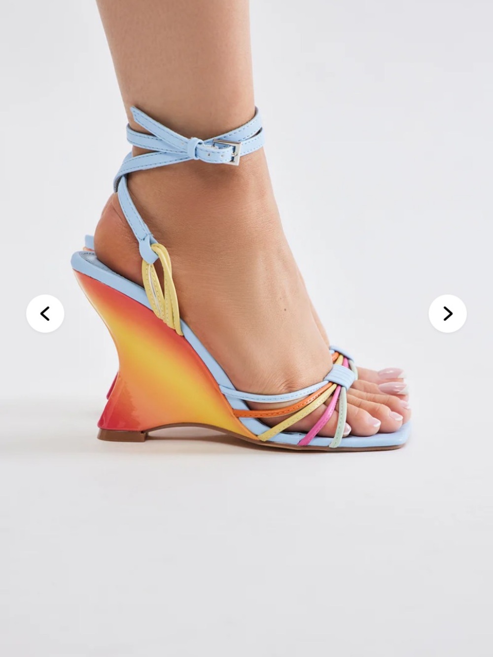 Fashion Nova Light Blue Multi-Color Sculpted Wedge Sandal with Ankle Strap - Picture 2 of 3